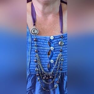 New beautiful long tie purple and silver tone necklace, T5B7C